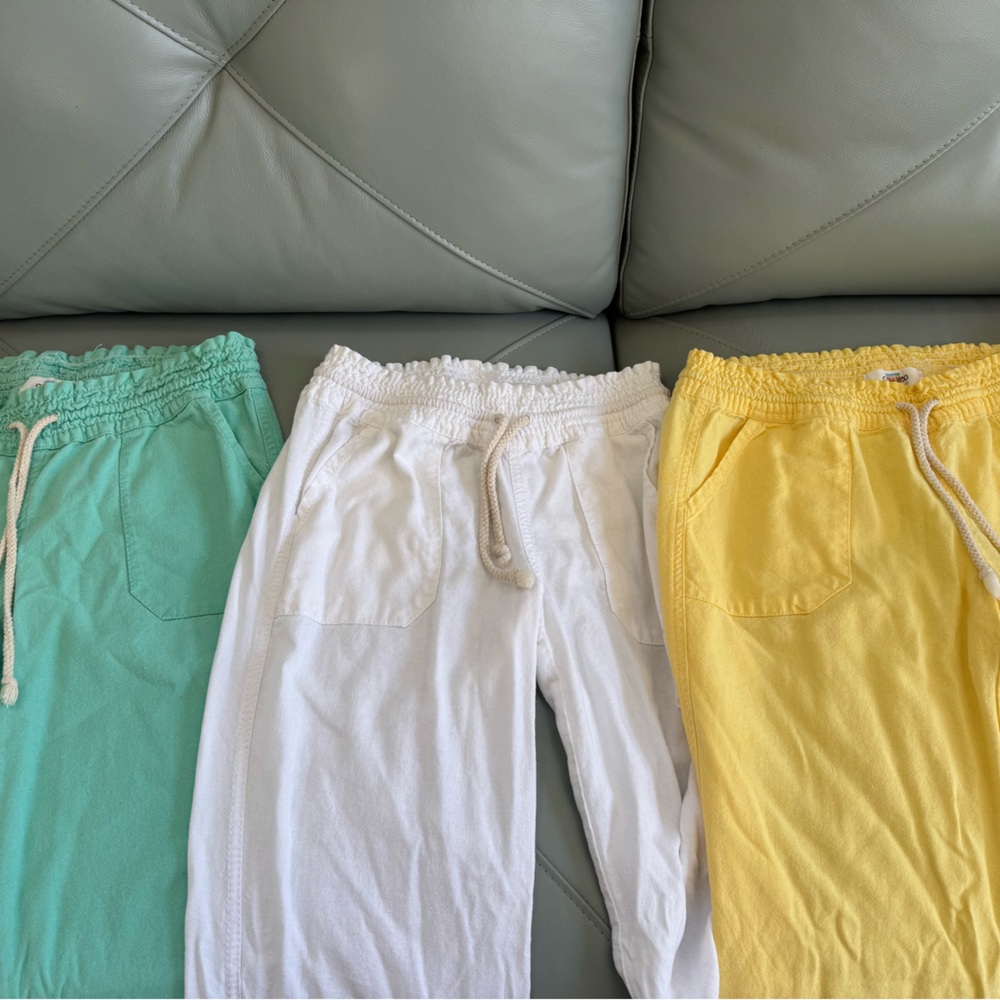 Cali1850 Women’s Casual Linen/Rayon Pants 3 pairs- White, Yellow, and Green